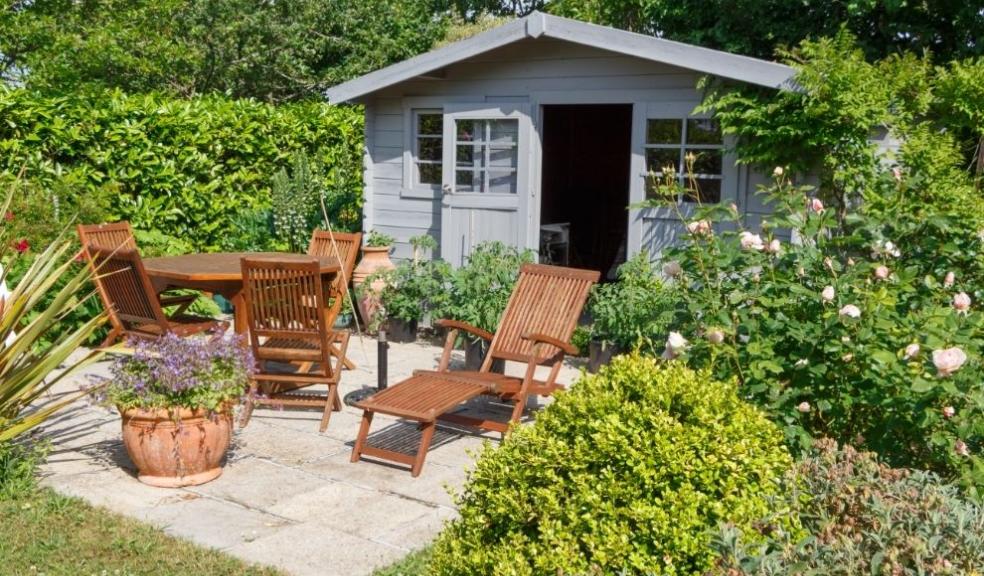 Shed with terrace and garden furniture